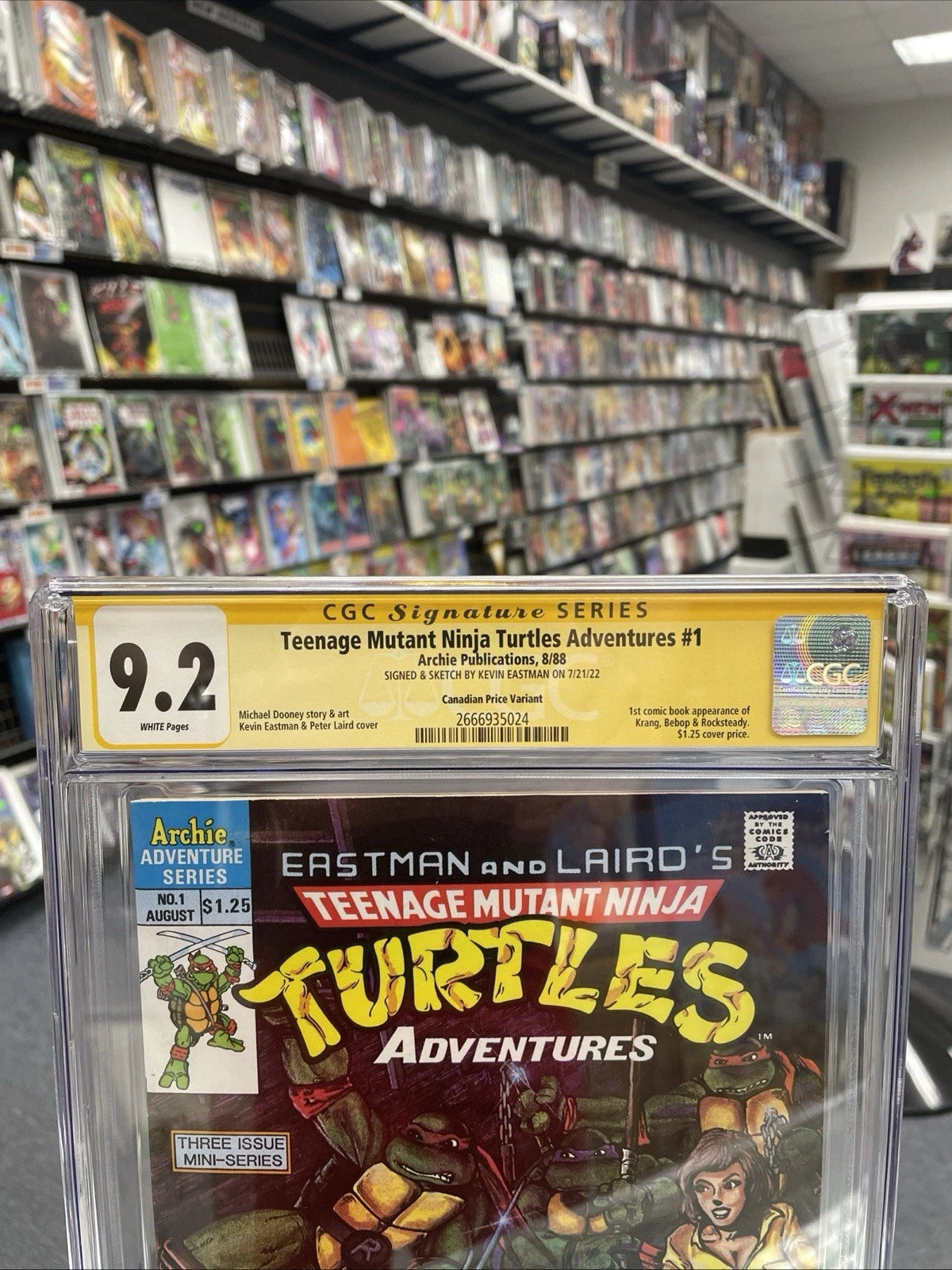 TMNT Adventures #1 Can. Price Variant (CGC 9.2) Signed & Sketch By Kevin Eastman